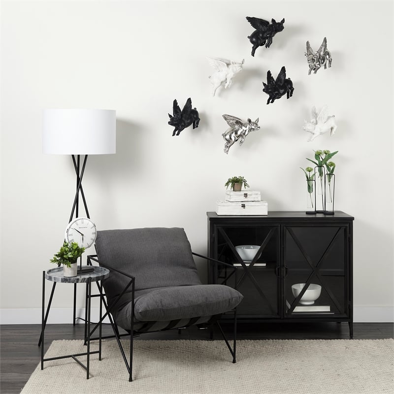 Mercana Hogbadi Set of 2 Silver Resin Flying Pigs