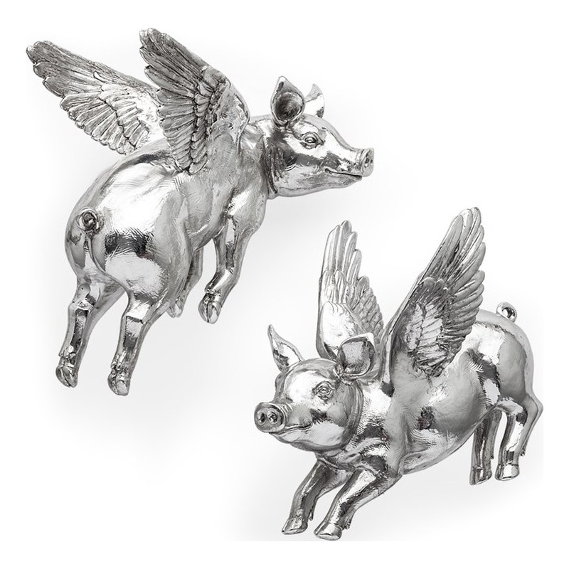 Mercana Hogbadi Set of 2 Silver Resin Flying Pigs