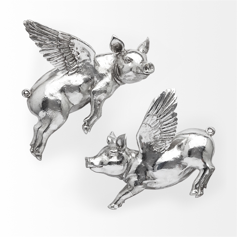 Mercana Hogbadi Set of 2 Silver Resin Flying Pigs