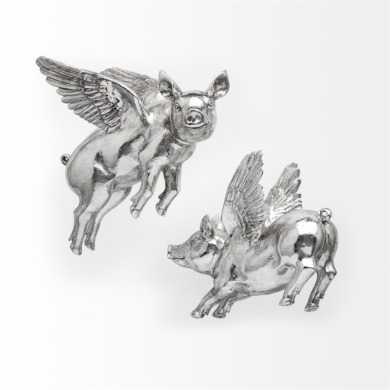 Mercana Hogbadi Set of 2 Silver Resin Flying Pigs