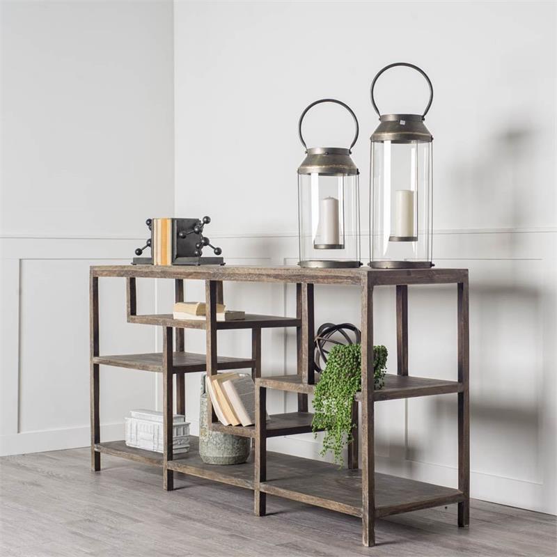 Wright I 16L x 66W Brown Wood Multi-Level Shelf Console Table (Set of 2)