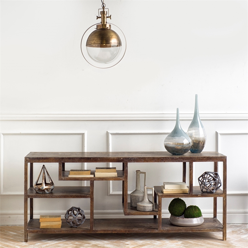 Wright I 16L x 66W Brown Wood Multi-Level Shelf Console Table (Set of 2)