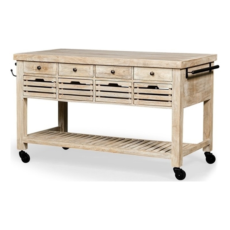 Mercana Columbia I Rolling Kitchen Island in Light Brown and Black