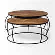 Clapp I Set of 2 Round Brown Wood Top Black Iron Base Nesting Coffee Tables