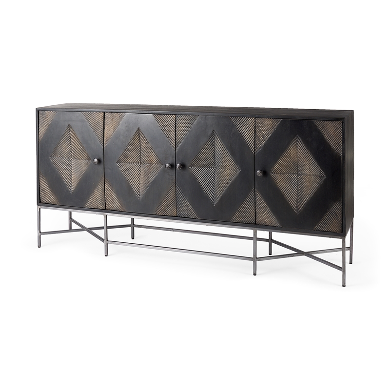 Mercana Hogarth I Solid Wood 2 Drawer 4 Cabinet Sideboard in Brown