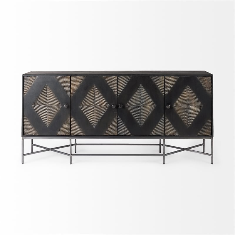 Mercana Hogarth I Solid Wood 2 Drawer 4 Cabinet Sideboard in Brown