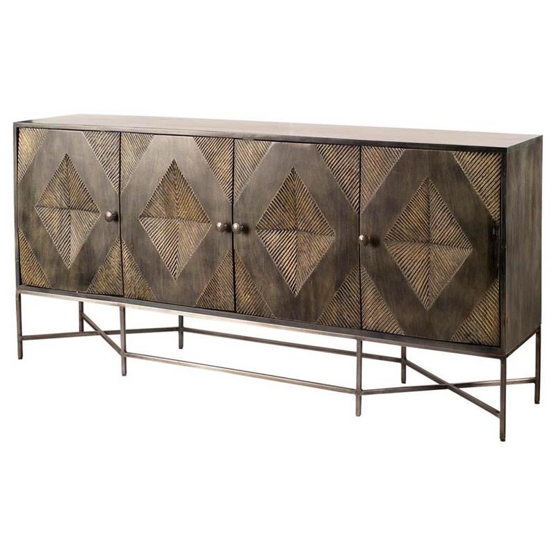 Mercana Hogarth I Solid Wood 2 Drawer 4 Cabinet Sideboard in Brown