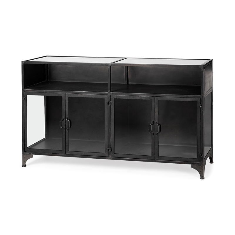 Mercana Pender Metal Glass Door Display Cabinet in Black