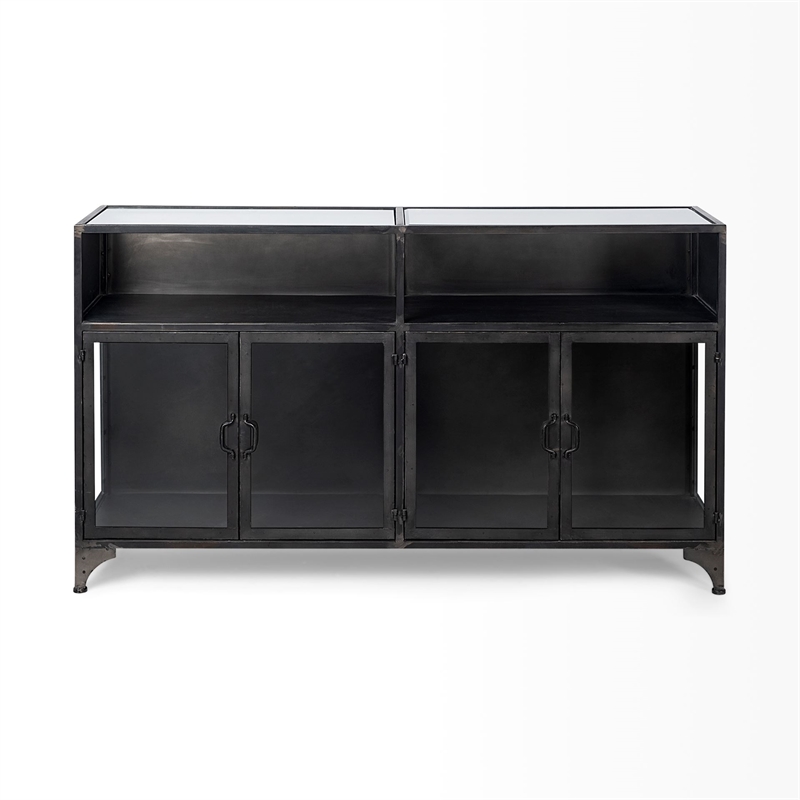 Mercana Pender Metal Glass Door Display Cabinet in Black