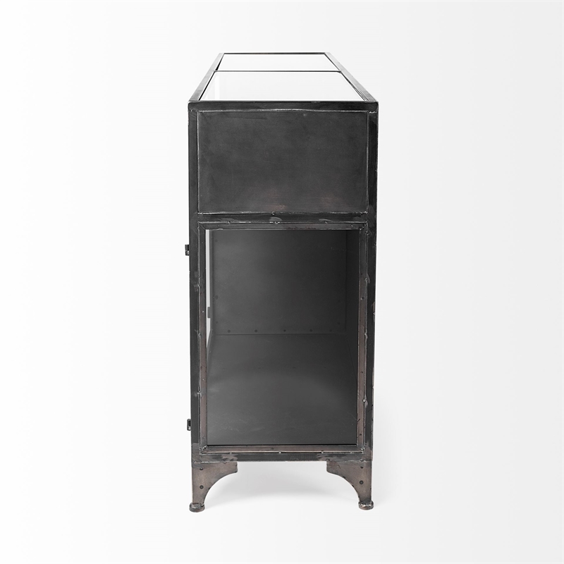 Mercana Pender Metal Glass Door Display Cabinet in Black
