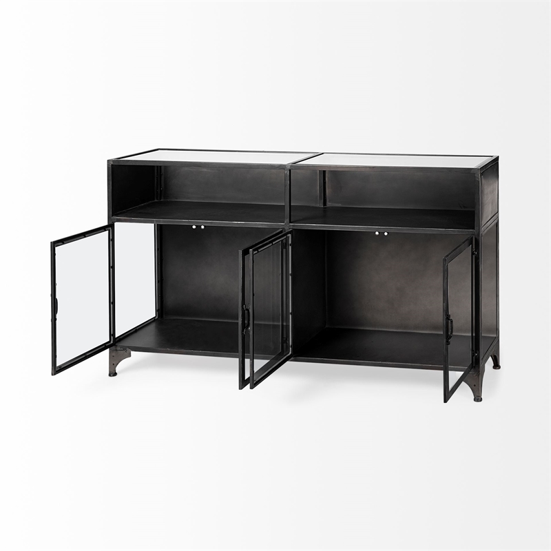 Mercana Pender Metal Glass Door Display Cabinet in Black