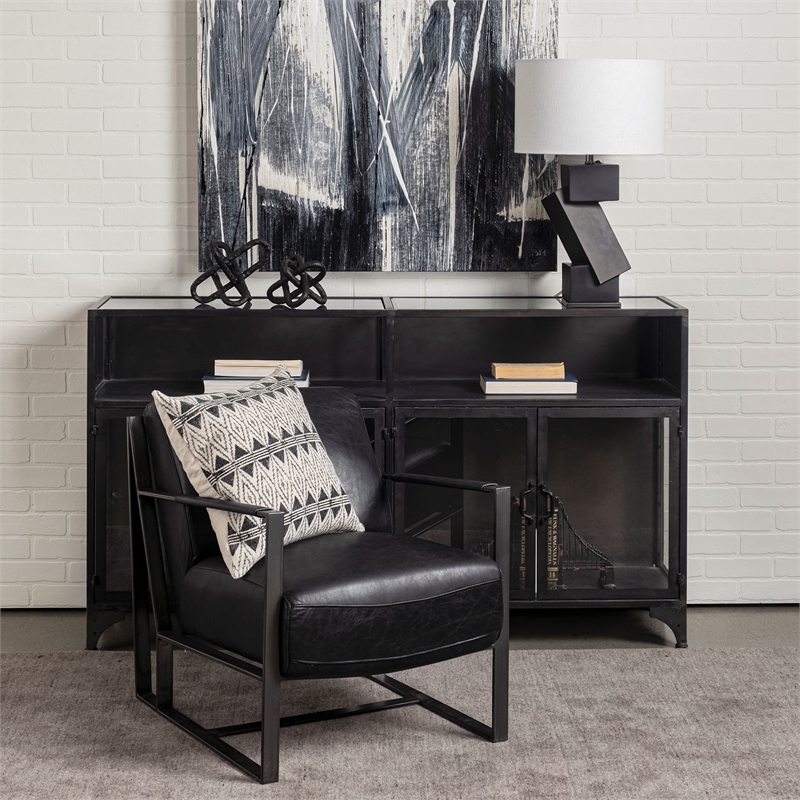 Mercana Pender Metal Glass Door Display Cabinet in Black