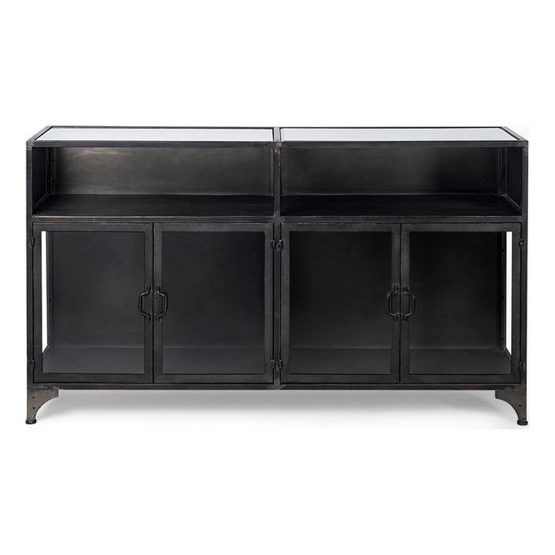 Mercana Pender Metal Glass Door Display Cabinet in Black