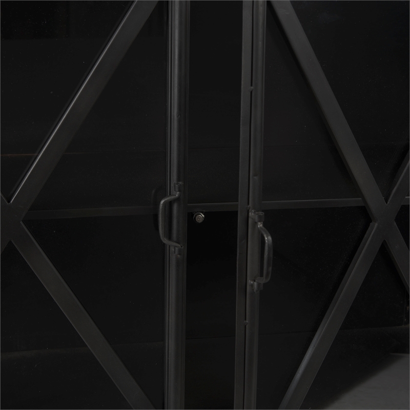 Mercana Poppy I 79x16 Black Polished Metal With Glass Four Door Sideboard