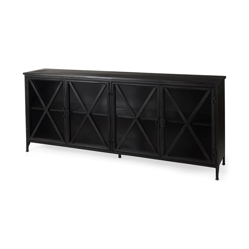 Mercana Poppy I 79x16 Black Polished Metal With Glass Four Door Sideboard