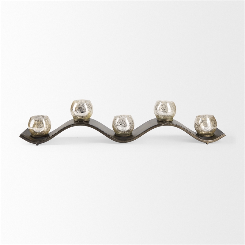 Mercana Lux Copper Metal Five Hurricane Glass Holder Table Candle Holder