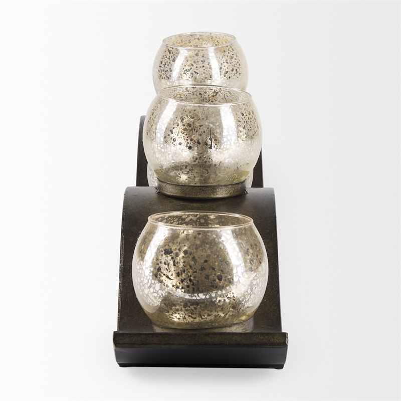 Mercana Lux Copper Metal Five Hurricane Glass Holder Table Candle Holder