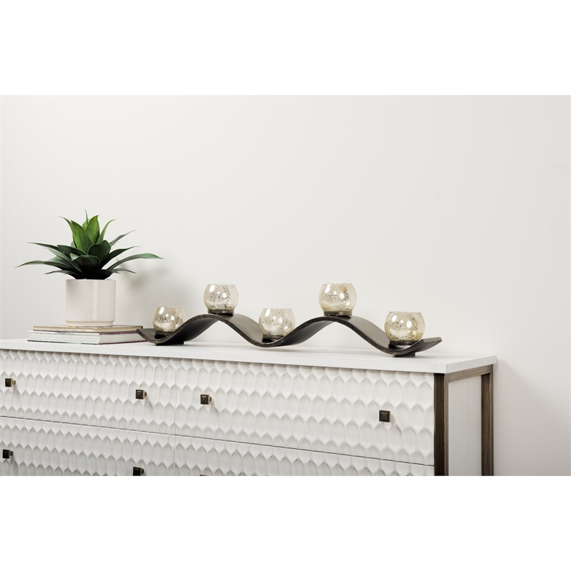 Mercana Lux Copper Metal Five Hurricane Glass Holder Table Candle Holder