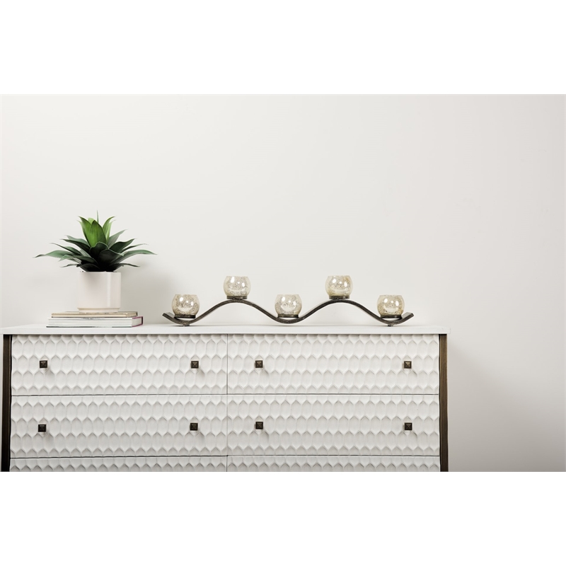 Mercana Lux Copper Metal Five Hurricane Glass Holder Table Candle Holder