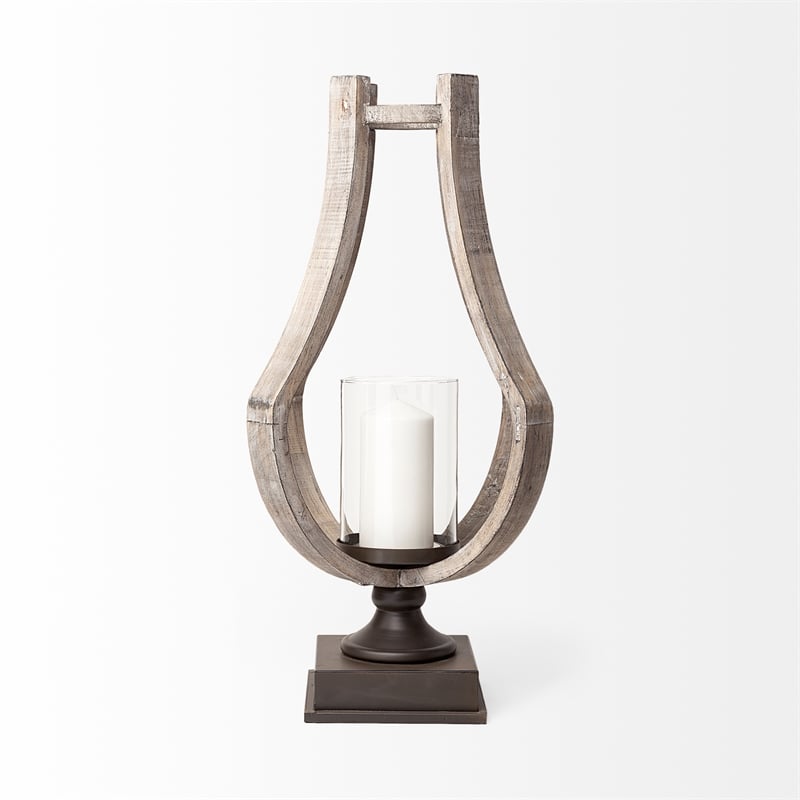 Mercana Brillion Large Brown Rustic Wood/Metal Table Candle Holder