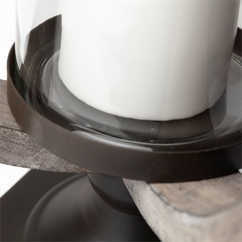 Mercana Brillion Large Brown Rustic Wood/Metal Table Candle Holder