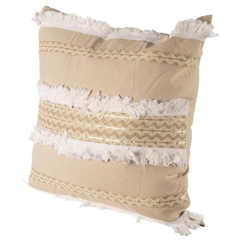 Mercana Duston III 22 x 22 Tan and White Fabric Fringe Decorative Pillow Cover