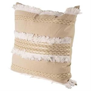 Mercana Duston III 22 x 22 Tan and White Fabric Fringe Decorative Pillow Cover