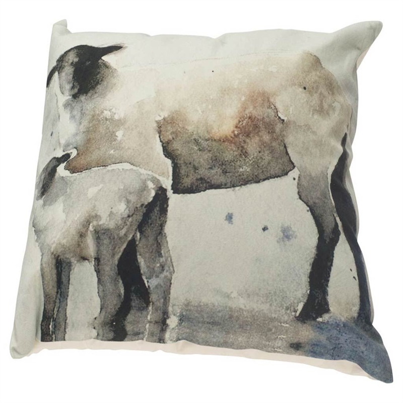 Mercana Clover 18 x 18 Gray Watercolor Lambs Decorative Pillow Cover