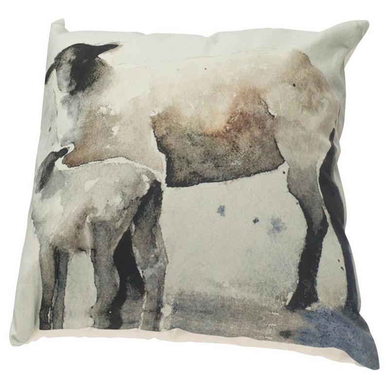 Mercana Clover 18 x 18 Gray Watercolor Lambs Decorative Pillow Cover