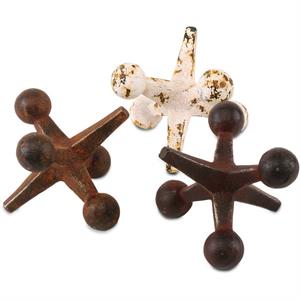 Mercana Jax Set of 3 Rust Orange and White Cast Iron Metal Jack objects