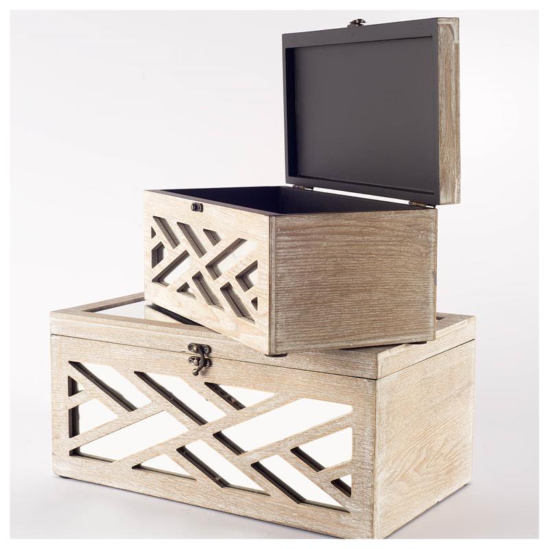 Mercana Furniture Set of Two Wooden Brown Chevron Boxes
