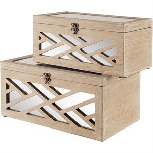 Mercana Furniture Set of Two Wooden Brown Chevron Boxes