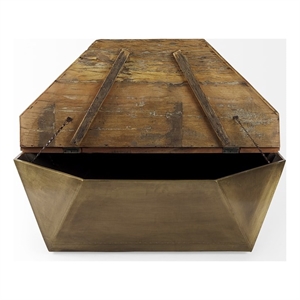 Esagono 48&quot Octagonal Double Hinged Brown Wood Top Brass Metal Base Coffee Table