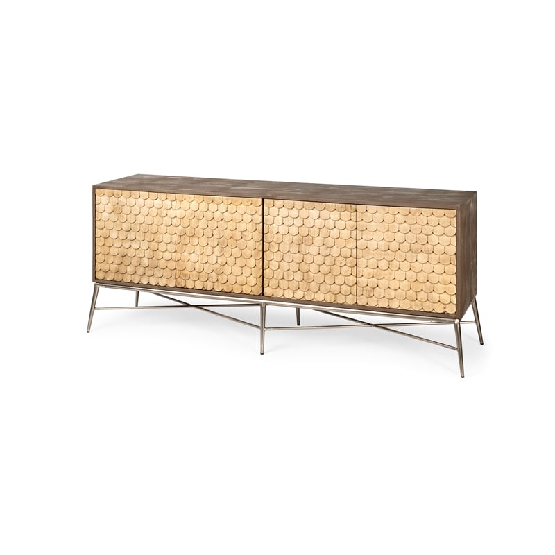 Mercana Swordfish 72x18 Two-Tone Brown Solid Wood Cabinet 4 Door Sideboard