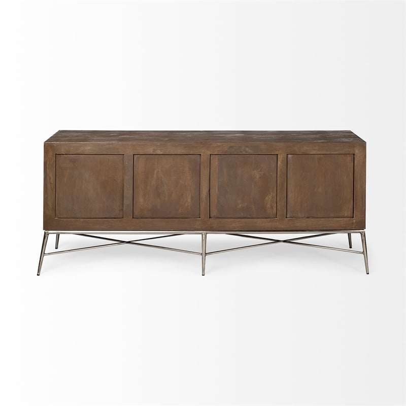 Mercana Swordfish 72x18 Two-Tone Brown Solid Wood Cabinet 4 Door Sideboard