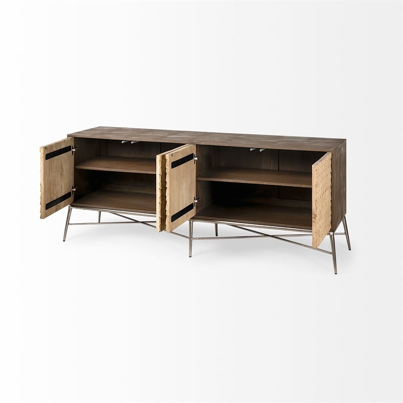 Mercana Swordfish 72x18 Two-Tone Brown Solid Wood Cabinet 4 Door Sideboard