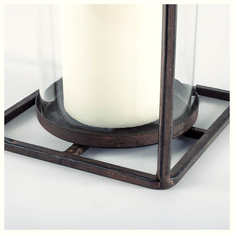 Mercana Kingston II Small Rustic Brown and Silver Metal Framed Table Lantern