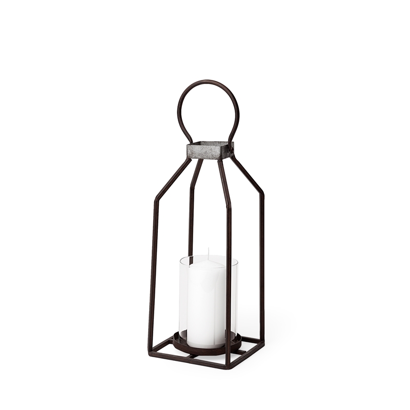 Mercana Kingston II Small Rustic Brown and Silver Metal Framed Table Lantern