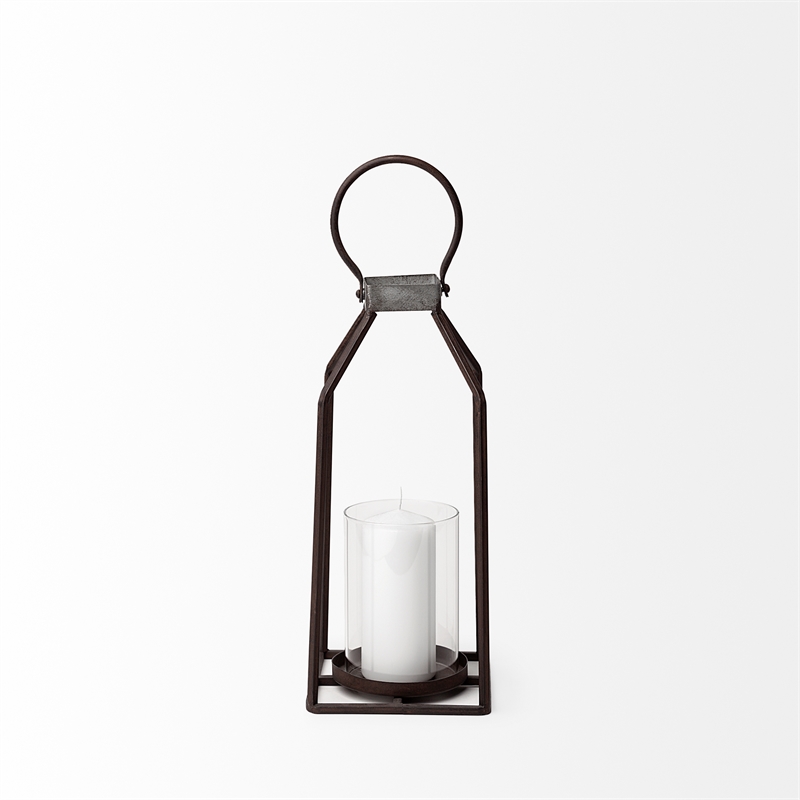 Mercana Kingston II Small Rustic Brown and Silver Metal Framed Table Lantern
