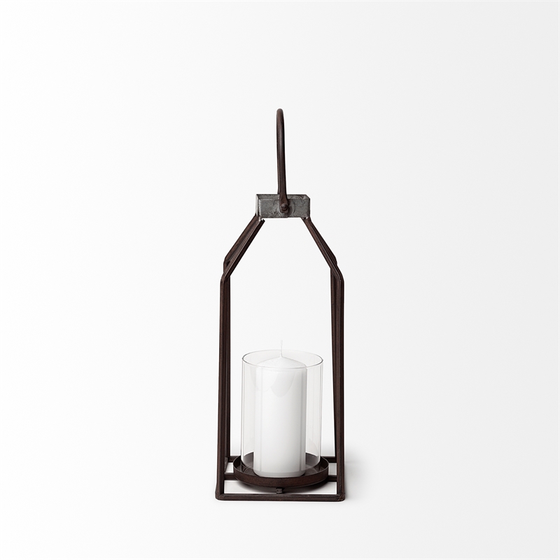 Mercana Kingston II Small Rustic Brown and Silver Metal Framed Table Lantern