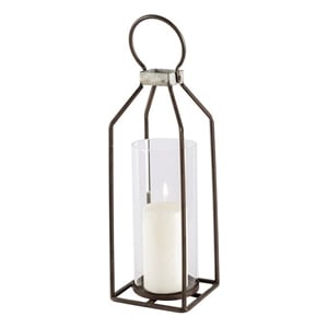 Mercana Kingston II Small Rustic Brown and Silver Metal Framed Table Lantern