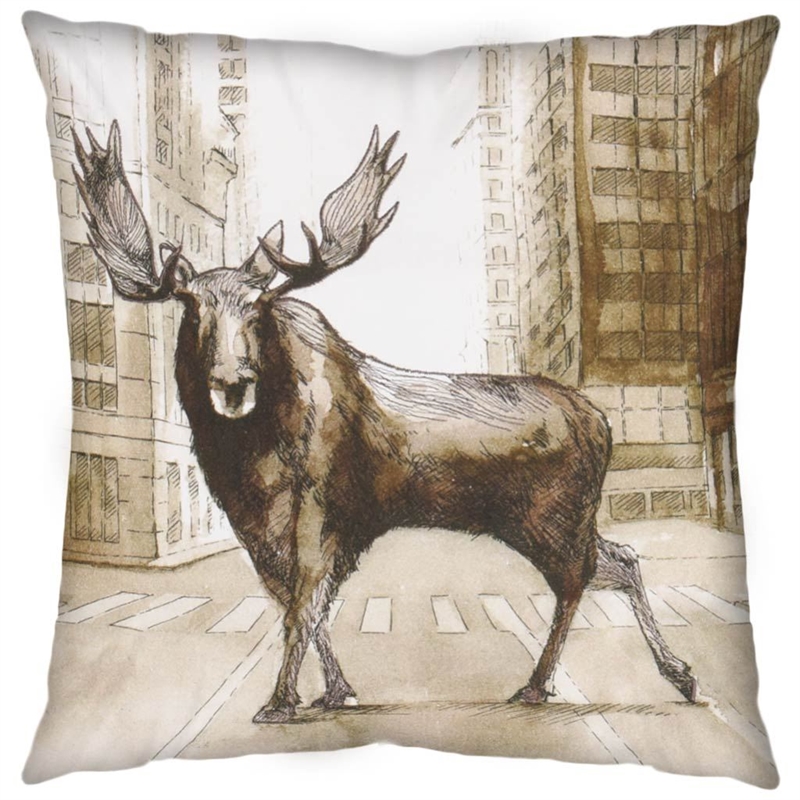 Mercana Northstreet II 18 x 18 Brown Fabric Moose City Crossing Pillow Cover
