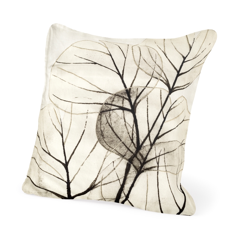 Mercana Edge of Twilight 18 x 18 Cream Leaf Pattern Fabric Pillow Cover