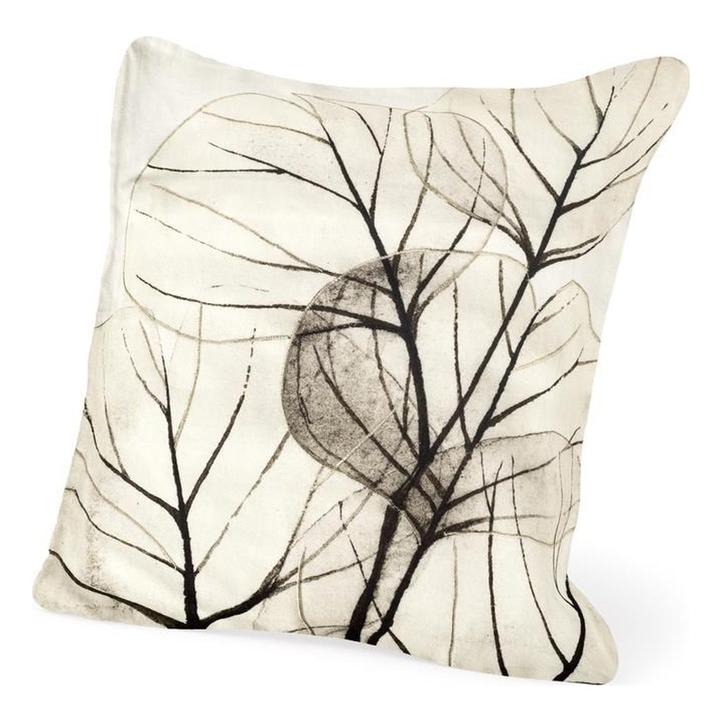 Mercana Edge of Twilight 18 x 18 Cream Leaf Pattern Fabric Pillow Cover
