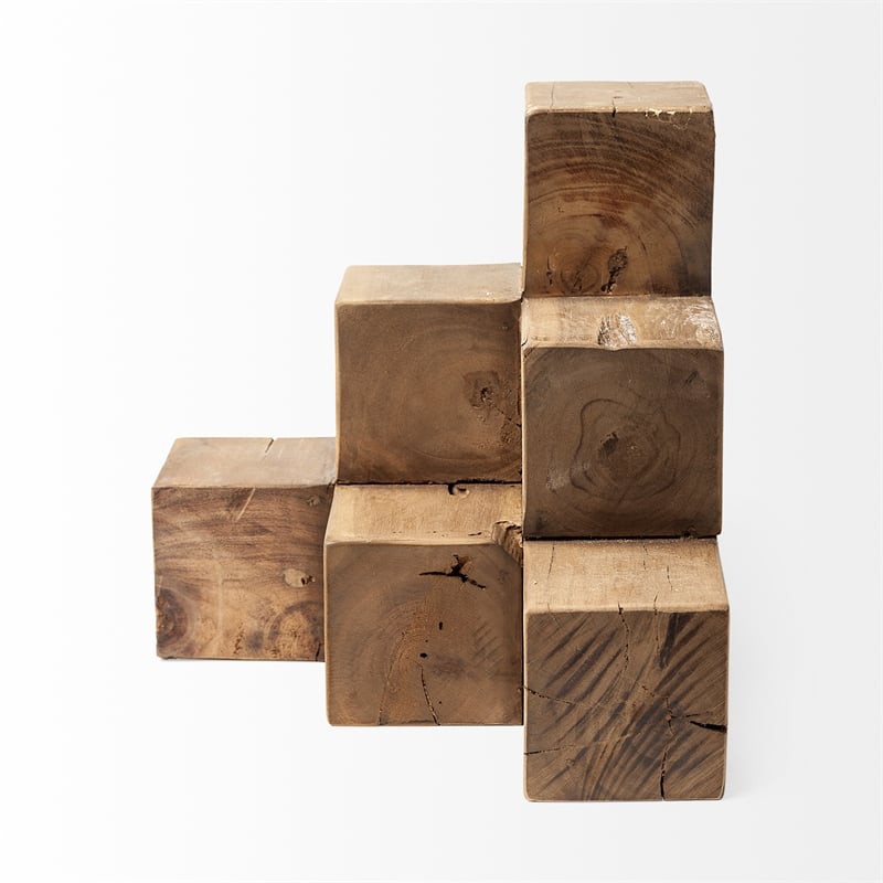 Mercana Rubik Rustic Brown Decorative Wood Cube Sculpture