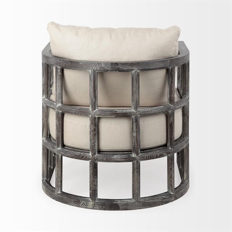 Mercana Skylar I Off White Fabric Covered Cushioned Demi-Lune Wooden Frame Chair