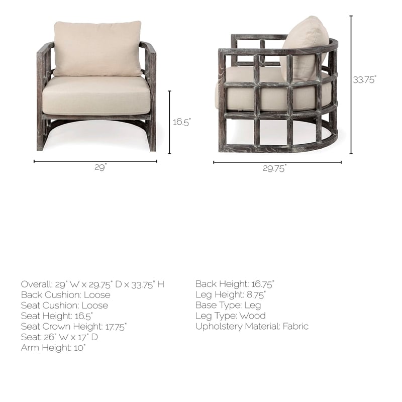 Mercana Skylar I Off White Fabric Covered Cushioned Demi-Lune Wooden Frame Chair