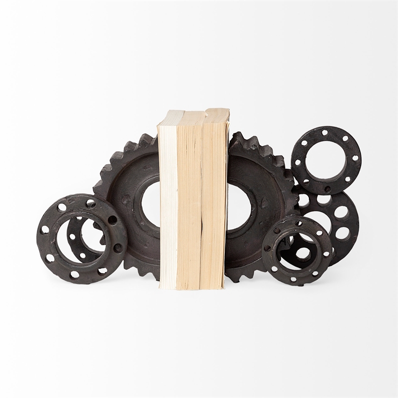Mercana Cogsworth Black Matte Industrial Resin Gear Bookend