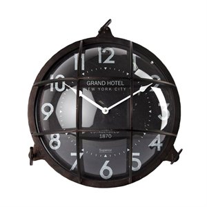 Mercana Bellmond 15&quot Round Large Black Industrial Wall Clock