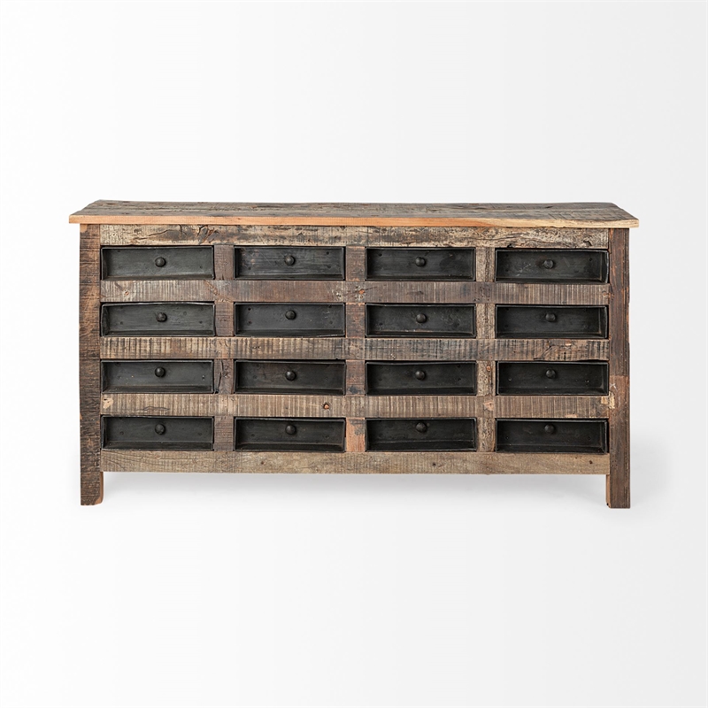 Mercana Wilton I 63x16 Brown Solid Wood 16 Black Metal Baker's Chest Sideboard